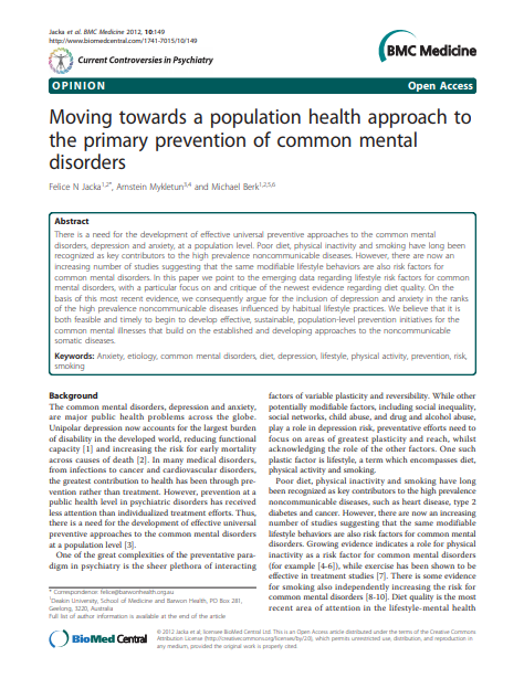 Moving towards a population health approach to the primary prevention of common mental disorders micronutrients research Micronutrients Research