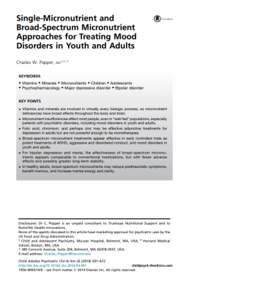 Single micronutrient and broad spectrum micronutrient approaches for treating mood disorders in youth and adults