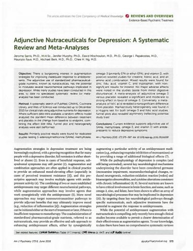 Adjunctive nutraceuticals for depression a systematic review and meta analyses Am J Psychiatry Micronutrients Research