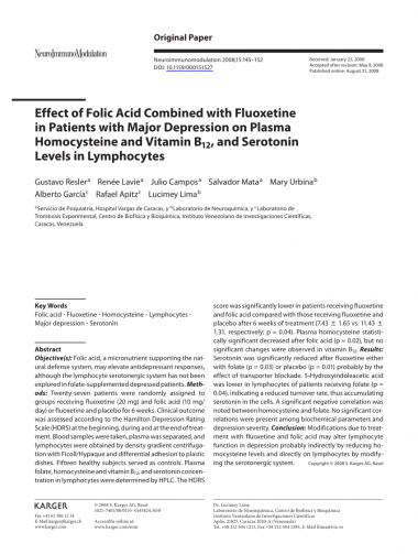 Effect of folic acid combined with fluoxetine in patients with major depression on plasma homocysteine and vi[4461]