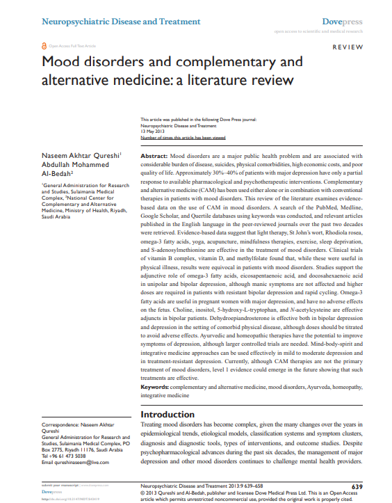 Mood disorders and complementary and alternative medicine a literature review Neuropsychiatr Dis Treat Micron[4475]